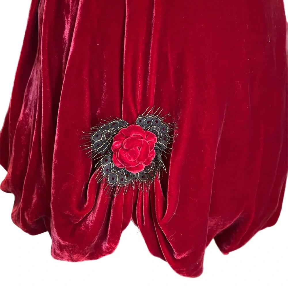 NWT Vintage Betsey Johnson Red Velvet Black Lace 3D Rose Cupcake Mini Dress - Picture 7 of 10